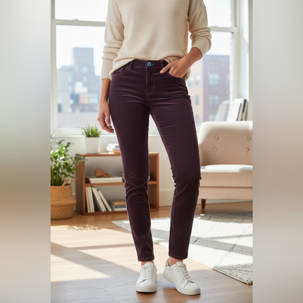 Ann Taylor LOFT Women's Deep Purple Plum Corduroy Modern Skinny Jeans Size 2P - Picture 16 of 16